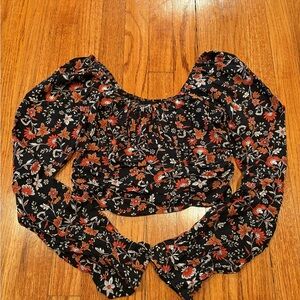 Hollister Black and Red Floral Blouse